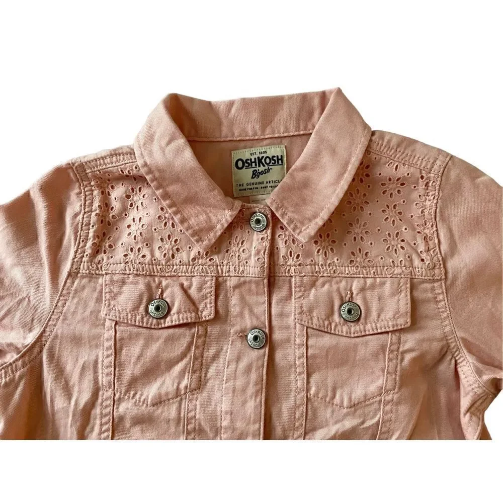 Oshkosh Pink Denim Jacket with lace yoke, Sz:14 NWT